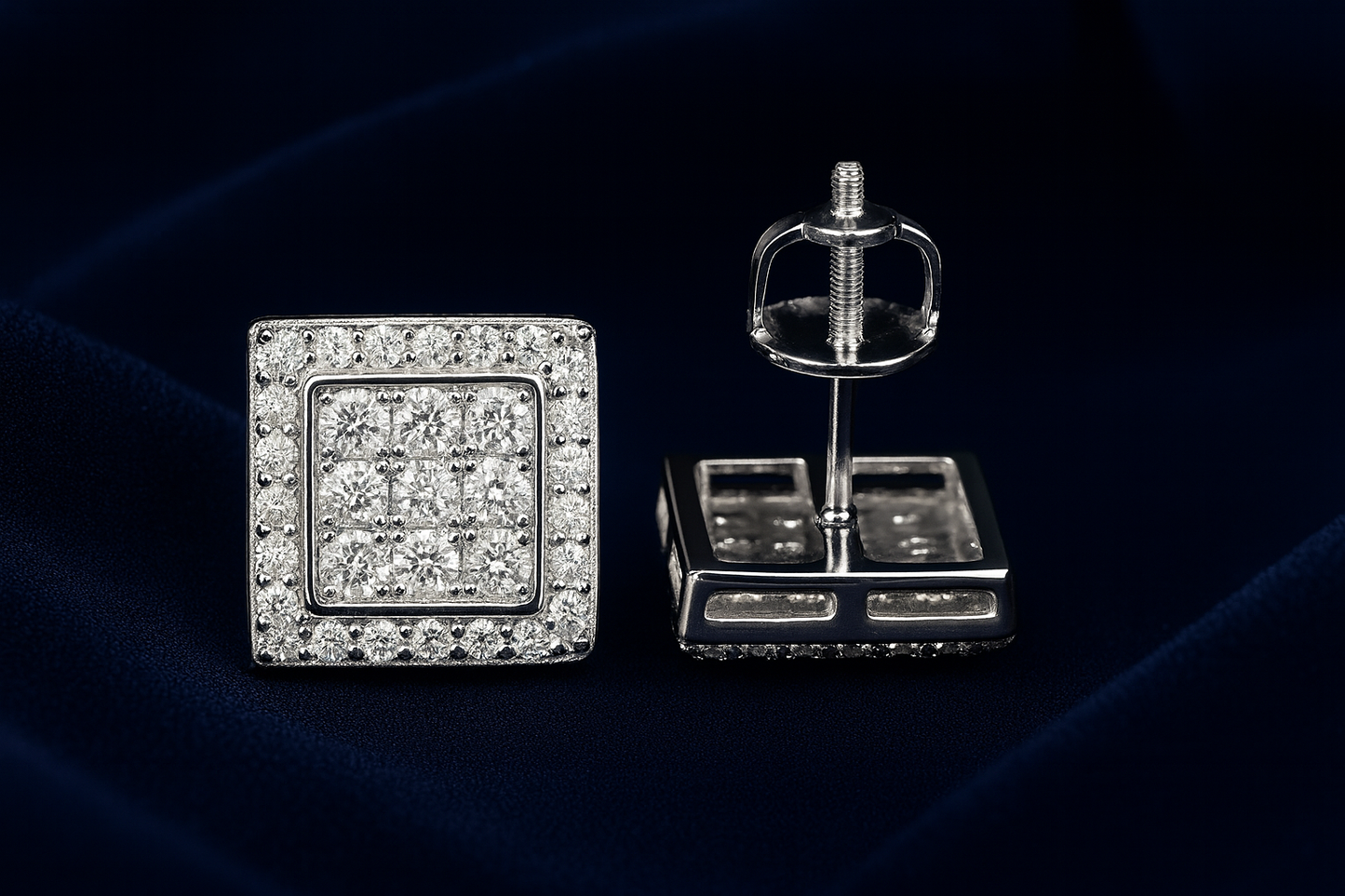 Moissanite Halo Earrings Square Pavé Studs Galnuv