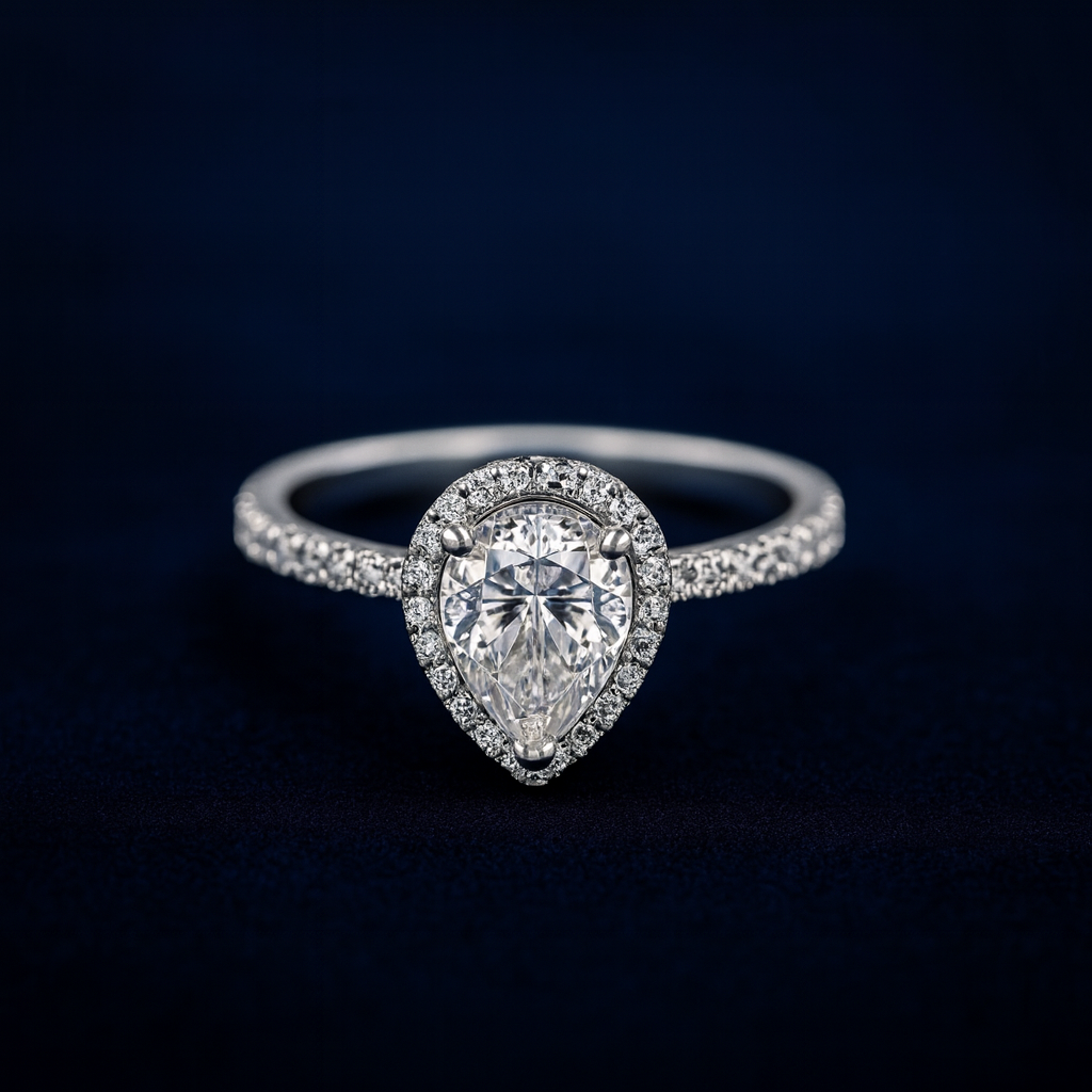 2ct Moissanite Pear Engagement Halo Ring Galnuv