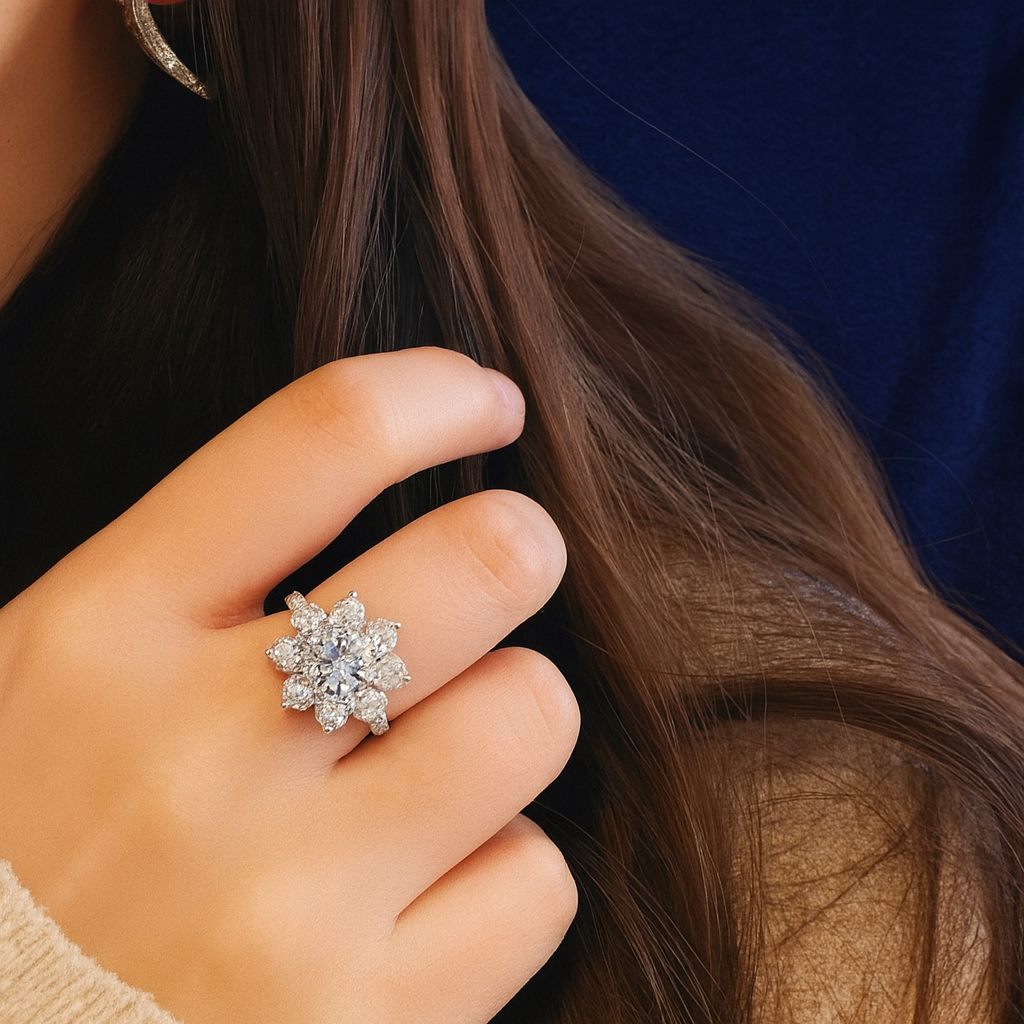 1ct Moissanite Engagement Flower Ring Galnuv