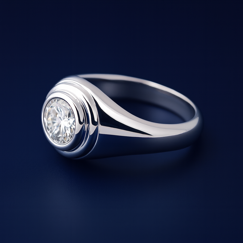 1ct Moissanite Round Engagement Bezel Ring Galnuv