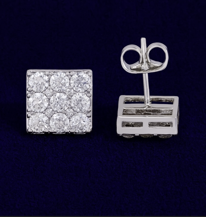 Moissanite Square Earrings Pavé Studs Galnuv