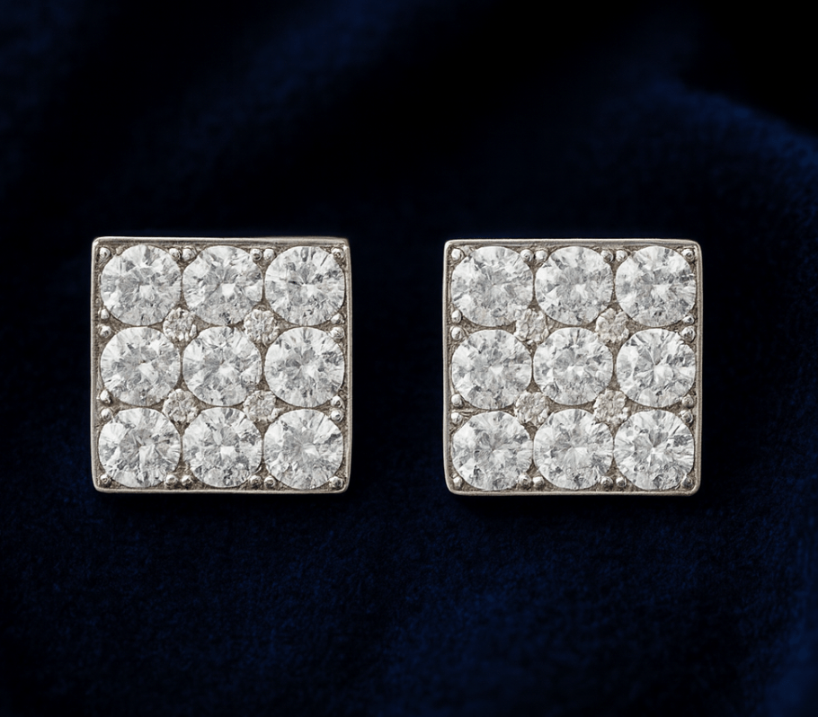 Galnuv Moissanite Square Pavé Stud Earrings Front 1Detail