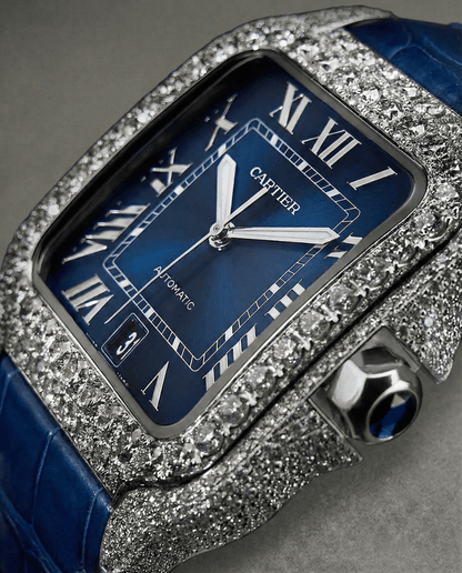 proGalnuv duct_name - Galnuv Made to Order (7 - 10 Days)Cartier Santos Large - Steel - Custom Diamond - Set with Royal Blue Alligator Bracelet Galnuv