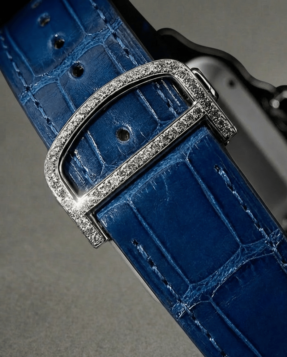 proGalnuv duct_name - Galnuv Made to Order (7 - 10 Days)Cartier Santos Large - Steel - Custom Diamond - Set with Royal Blue Alligator Bracelet Galnuv