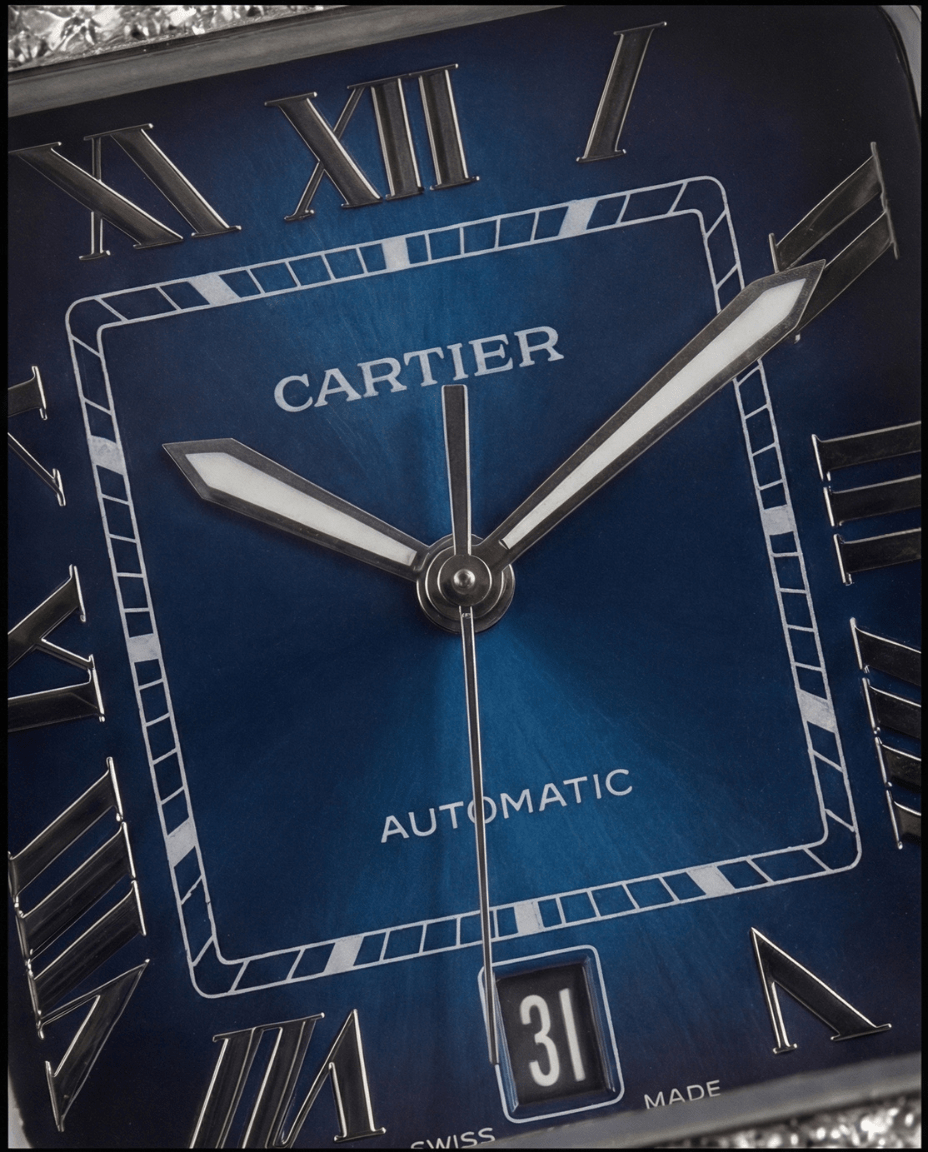 proGalnuv duct_name - Galnuv Made to Order (7 - 10 Days)Cartier Santos Large - Steel - Custom Diamond - Set with Royal Blue Alligator Bracelet Galnuv