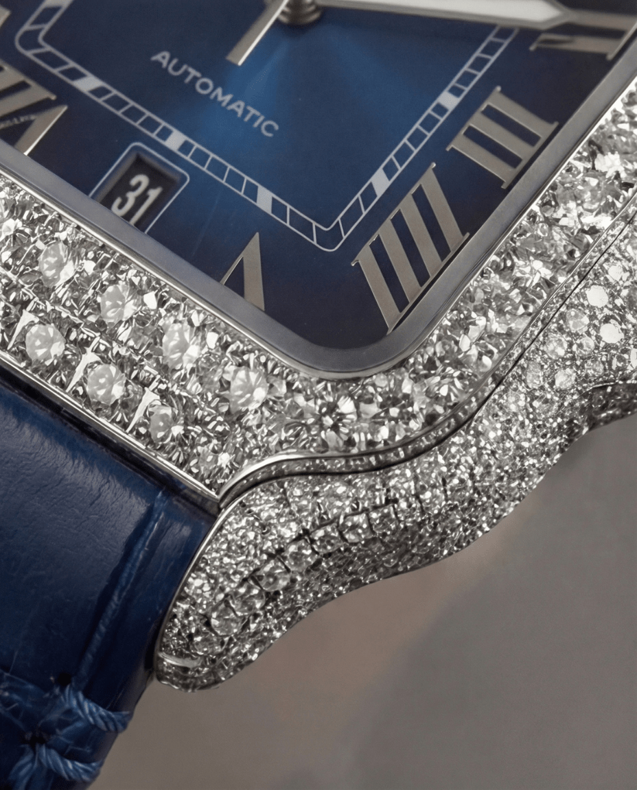 proGalnuv duct_name - Galnuv Made to Order (7 - 10 Days)Cartier Santos Large - Steel - Custom Diamond - Set with Royal Blue Alligator Bracelet Galnuv