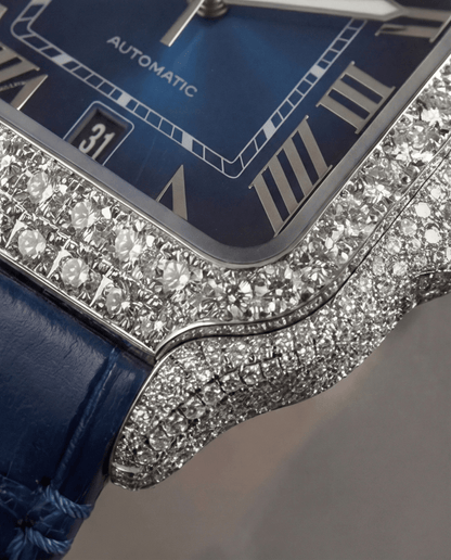 proGalnuv duct_name - Galnuv Made to Order (7 - 10 Days)Cartier Santos Large - Steel - Custom Diamond - Set with Royal Blue Alligator Bracelet Galnuv