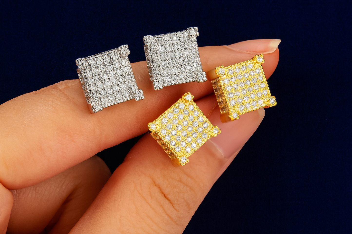 Moissanite Square Earrings Pavé Studs Galnuv