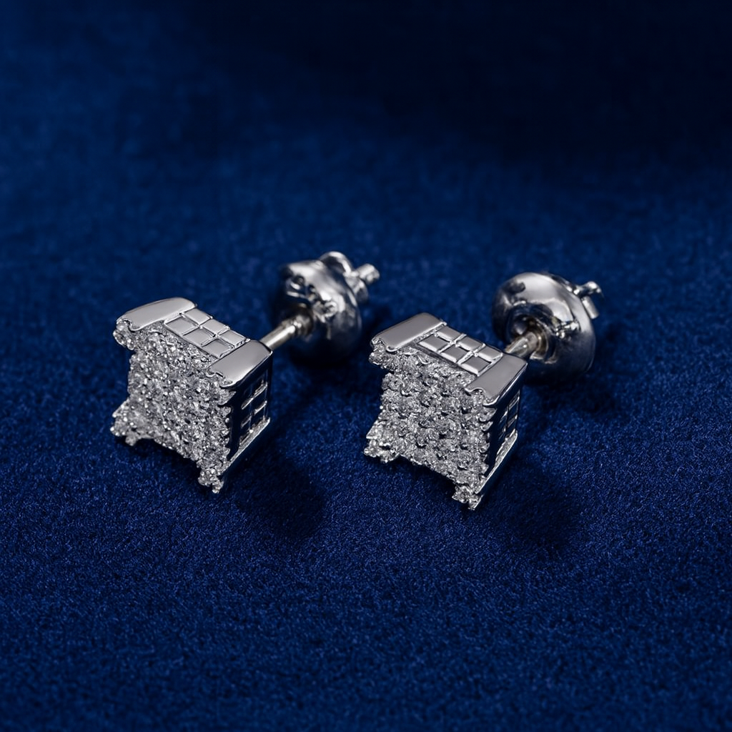 Moissanite Square Earrings Pavé Studs Galnuv