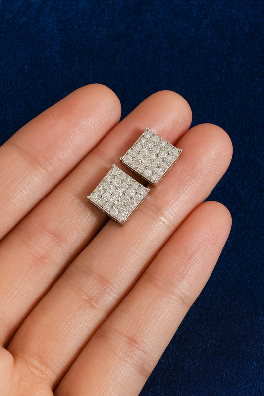 Moissanite Square Earrings Pavé Studs Galnuv
