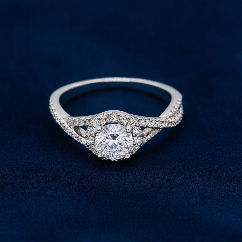 Moissanite Round Engagement Halo Ring Galnuv