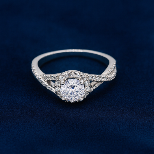 Moissanite Round Engagement Halo Ring Galnuv