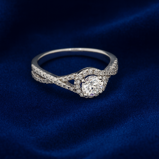 Moissanite Round Engagement Halo Ring Galnuv