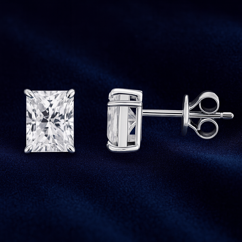 Moissanite Radiant Stud Earrings Galnuv