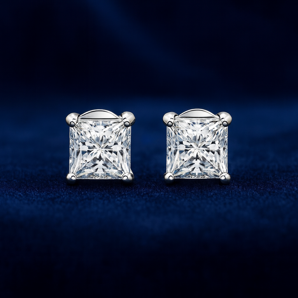 Moissanite Princess Stud Earrings Galnuv