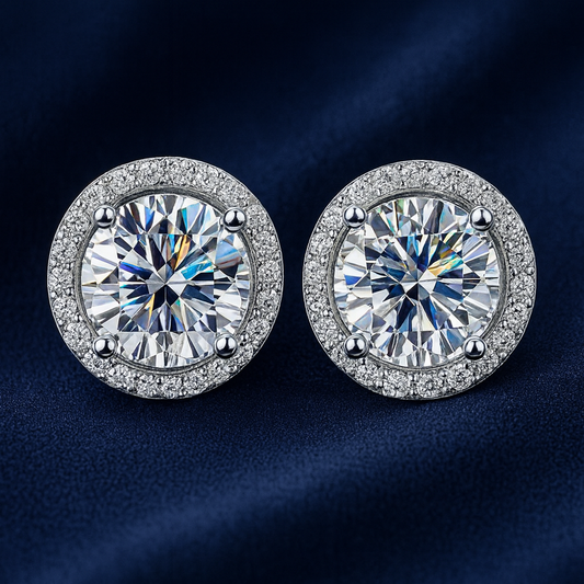 Moissanite Halo Stud Earrings Galnuv