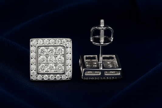 Moissanite Halo Earrings Square Pavé Studs Galnuv