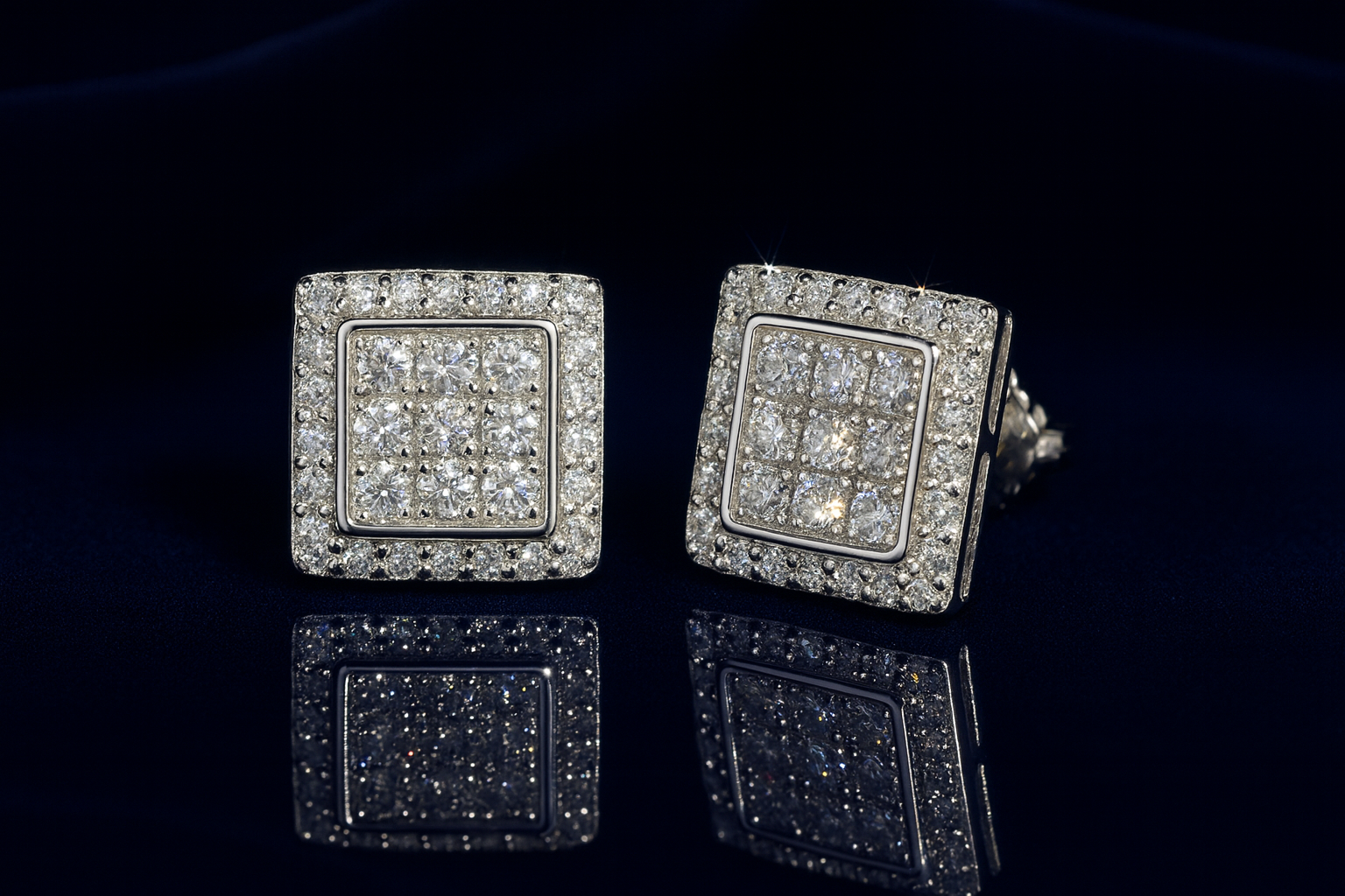 Moissanite Halo Earrings Square Pavé Studs Galnuv