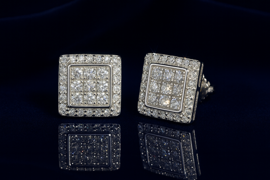 Moissanite Halo Earrings Square Pavé Studs Galnuv