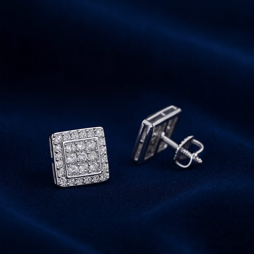Moissanite Halo Earrings Square Pavé Studs Galnuv