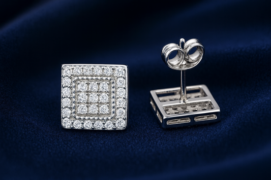 Moissanite Halo Earrings Square Pavé Studs Galnuv