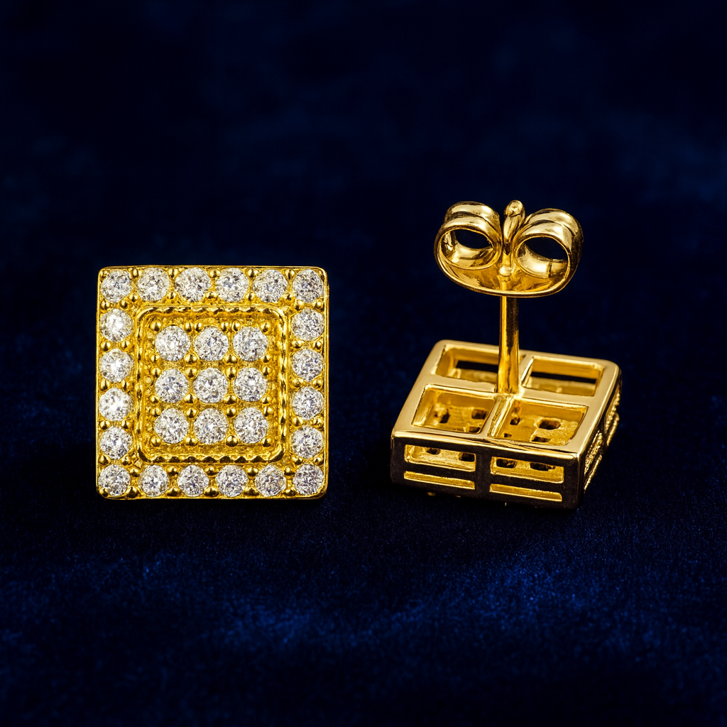 Moissanite Halo Earrings Square Pavé Studs Galnuv