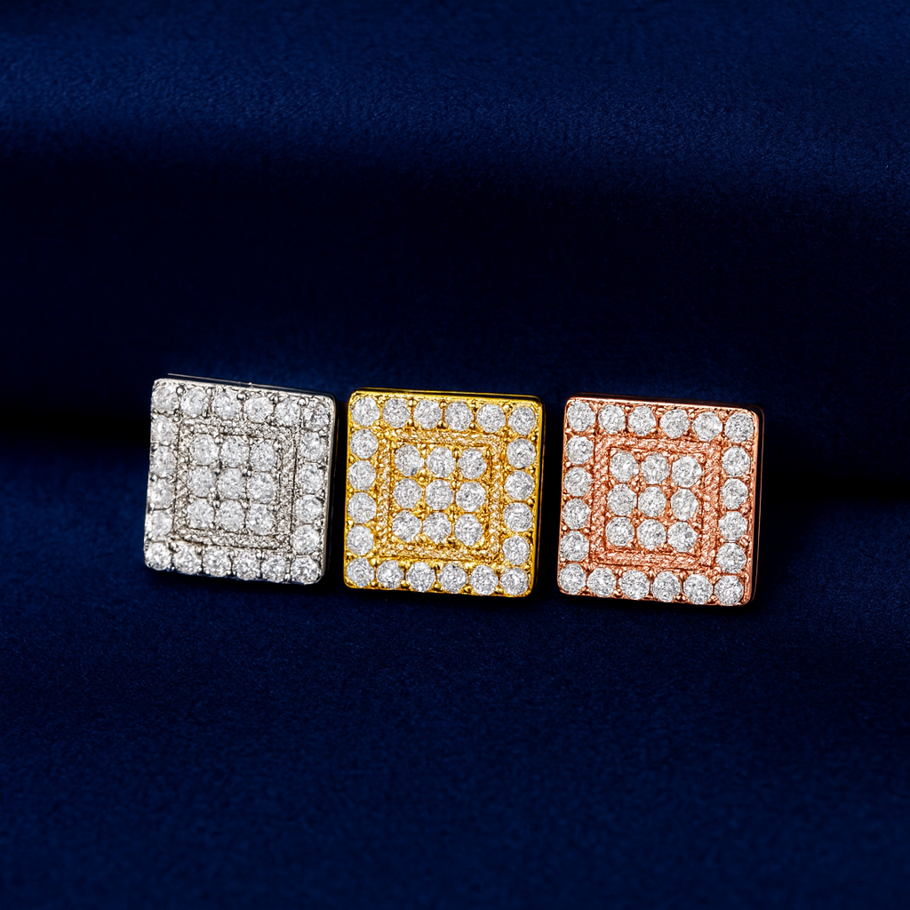 Moissanite Halo Earrings Square Pavé Studs Galnuv