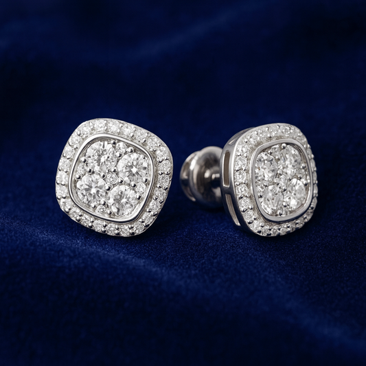 Moissanite Halo Earrings Cushion Shaped Studs Galnuv