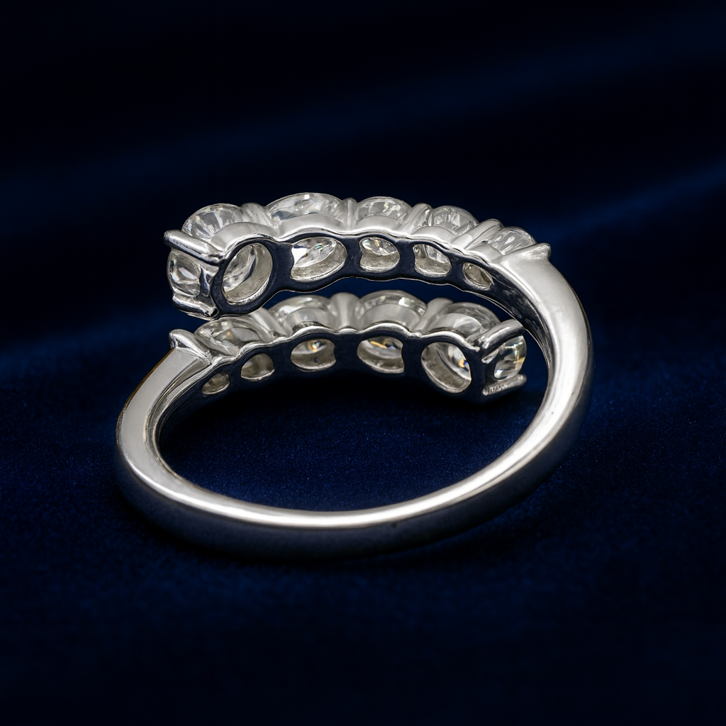 Moissanite Engagement CrossBand Ring Galnuv