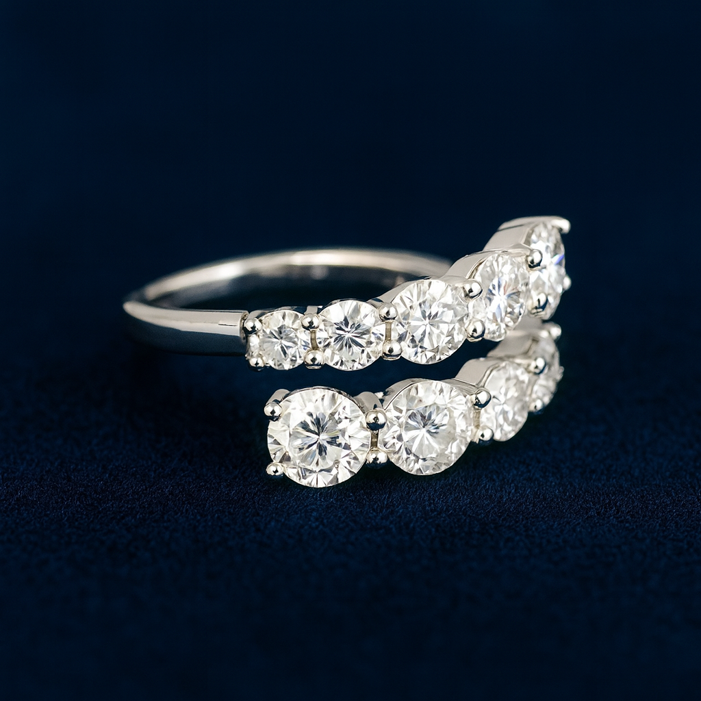 Moissanite Engagement CrossBand Ring Galnuv