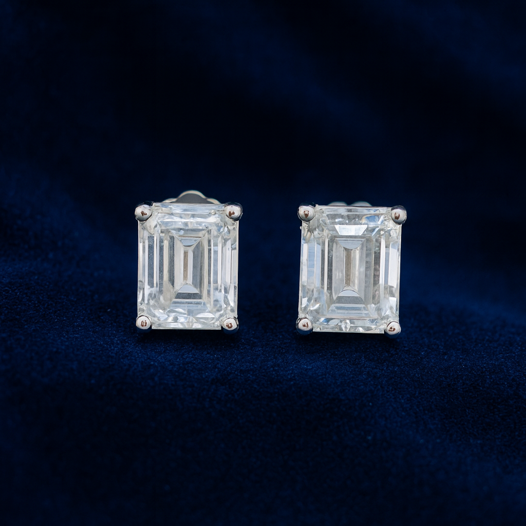 Moissanite Emrald Stud Earrings Galnuv