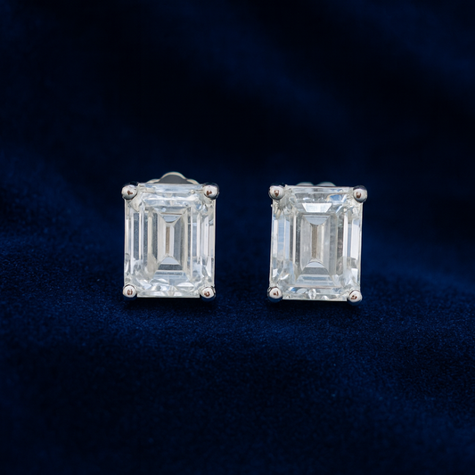 Moissanite Emrald Stud Earrings Galnuv