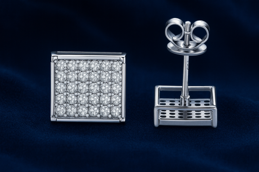 Moissanite Earrings Square Pavé Studs Galnuv