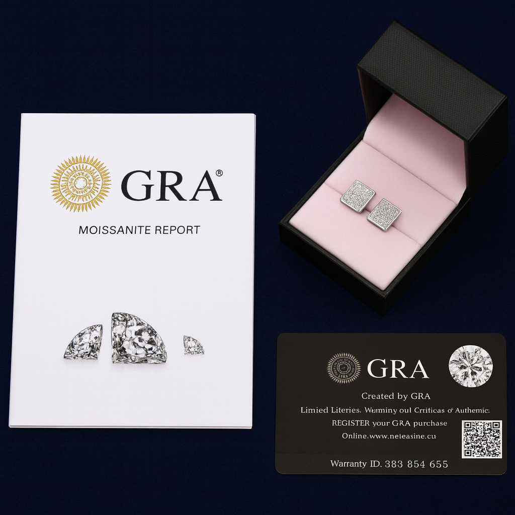 Moissanite Earrings Square Pavé Studs Galnuv