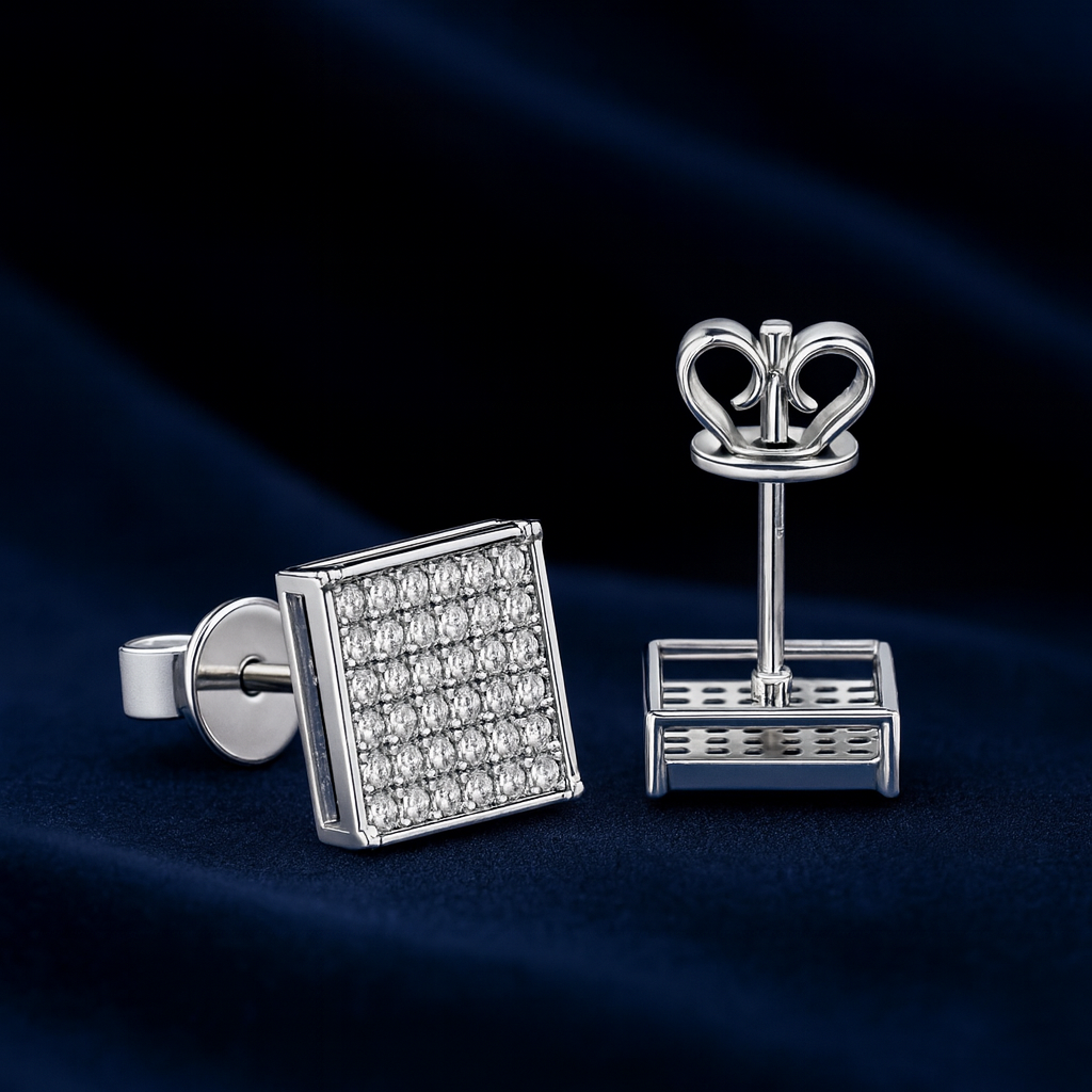 Moissanite Earrings Square Pavé Studs Galnuv
