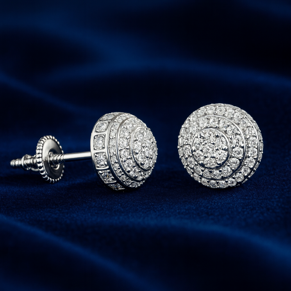 Moissanite Earrings Round Pavé Dome Studs Galnuv