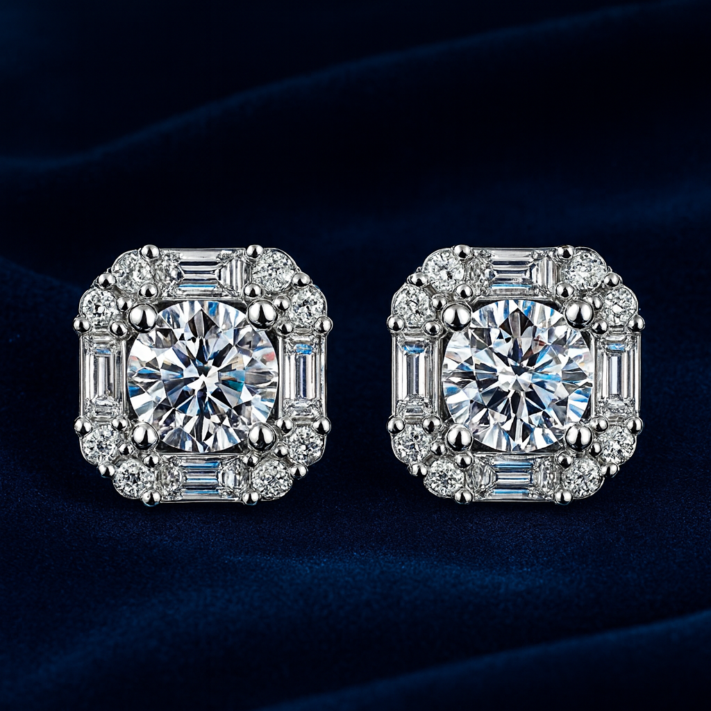 Moissanite Earrings Cluster Studs Galnuv