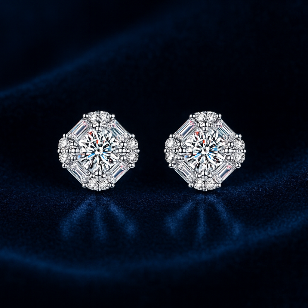 Moissanite Earrings Cluster Studs Galnuv