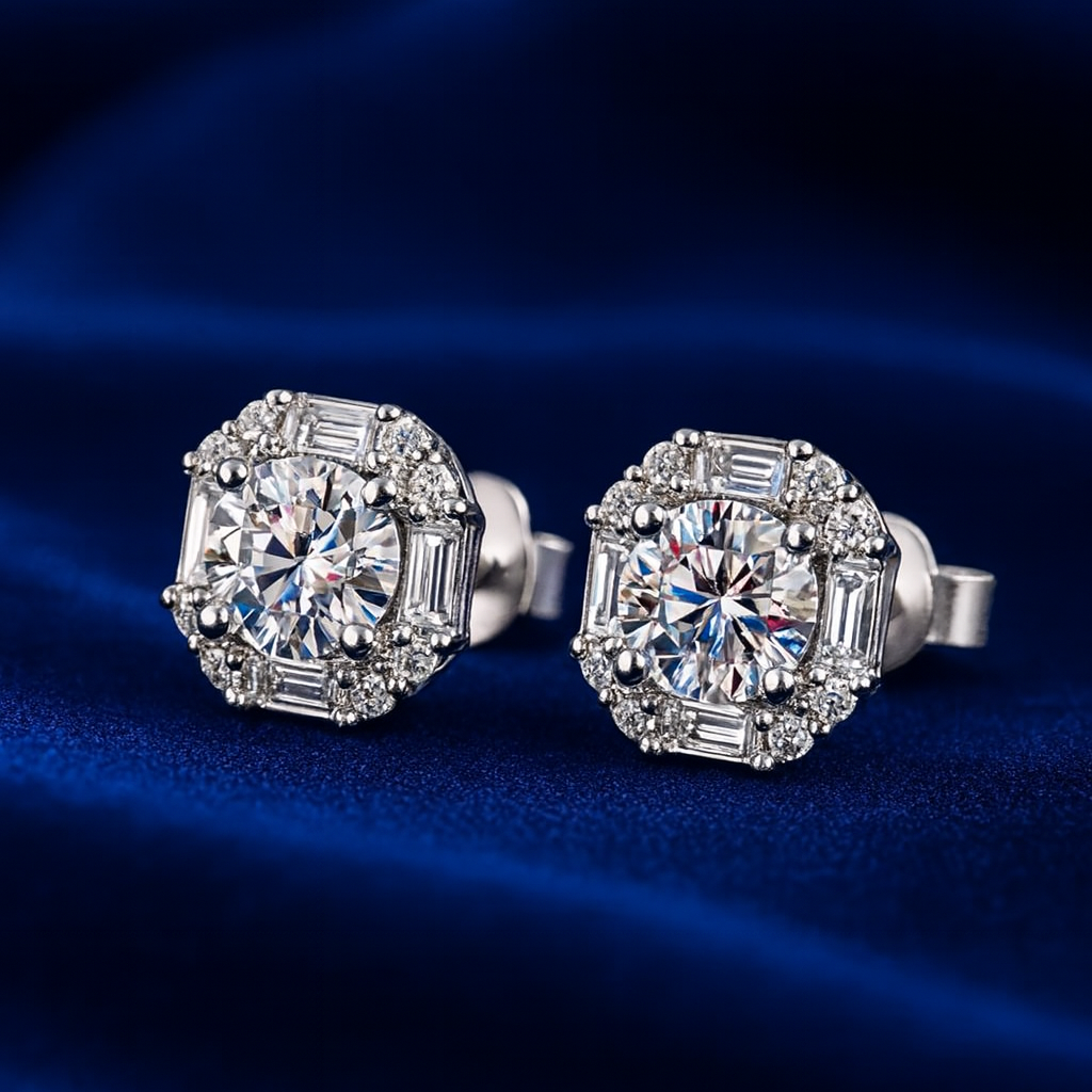 Moissanite Earrings Cluster Studs Galnuv