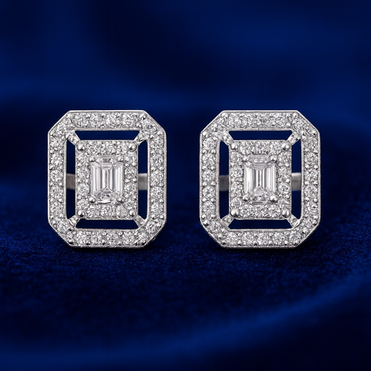 Moissanite Double Halo Earrings Cluster Galnuv