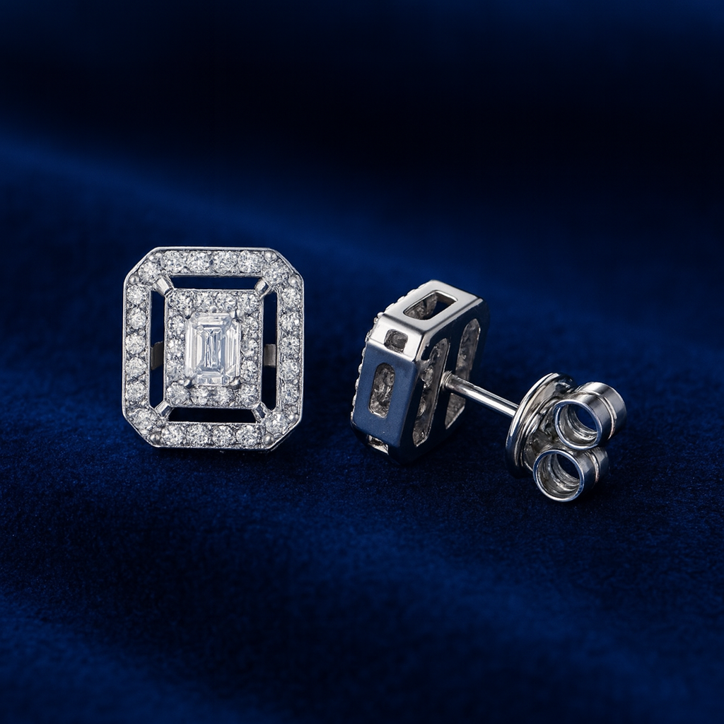 Moissanite Double Halo Earrings Cluster Galnuv