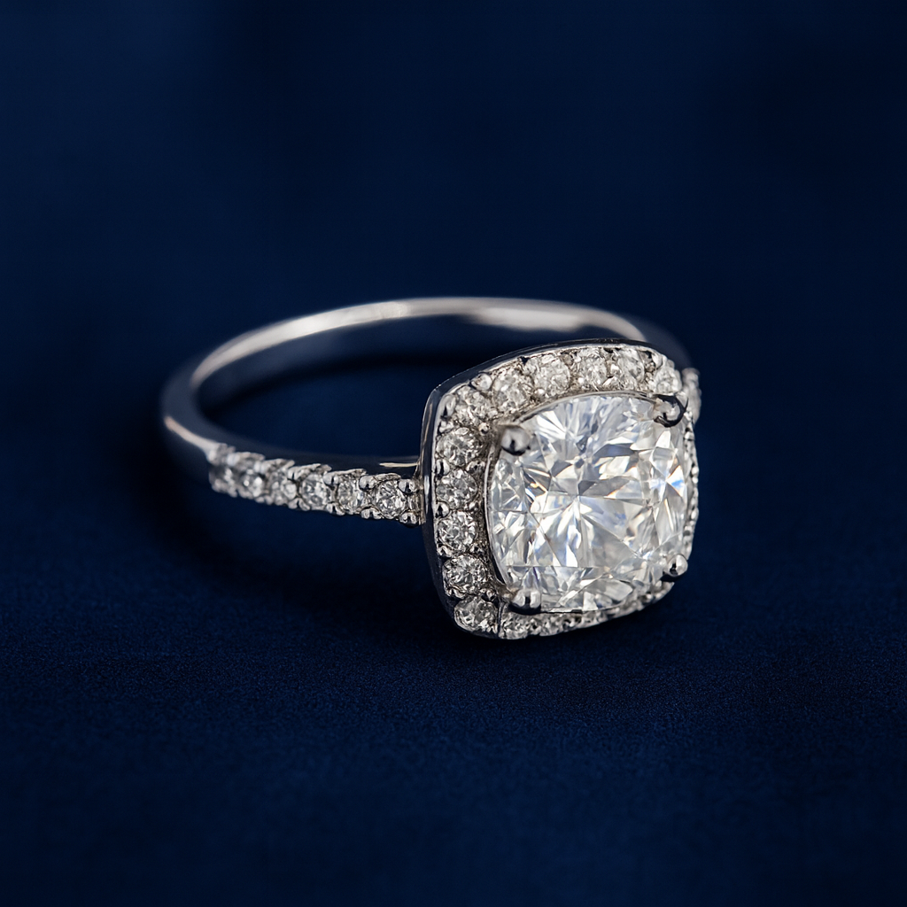 3ct Moissanite Engagement Cushion Halo Ring Galnuv