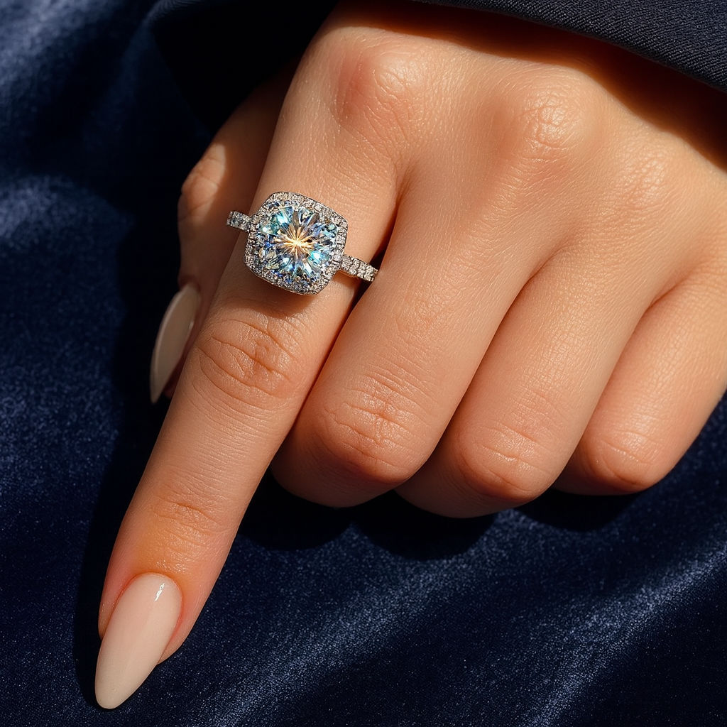 3ct Moissanite Engagement Cushion Halo Ring Galnuv