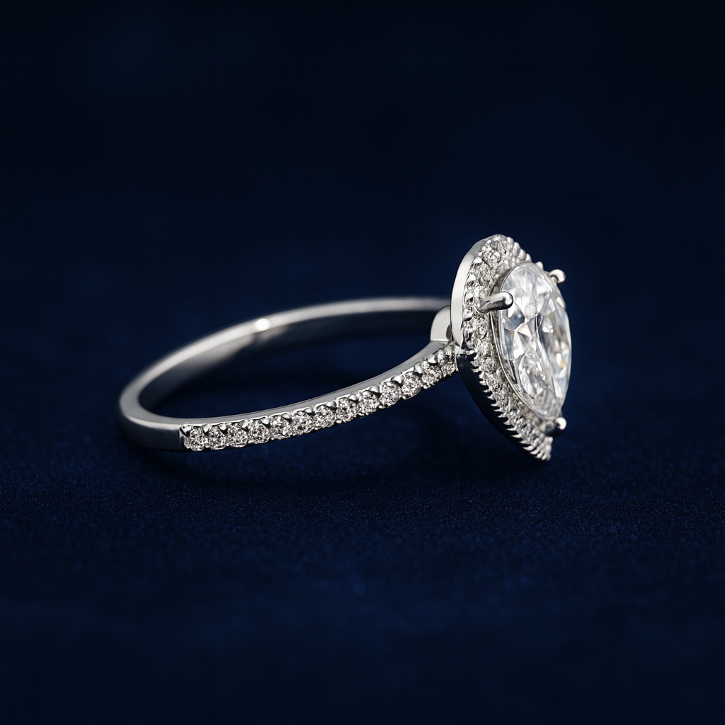 2ct Moissanite Pear Engagement Halo Ring Galnuv