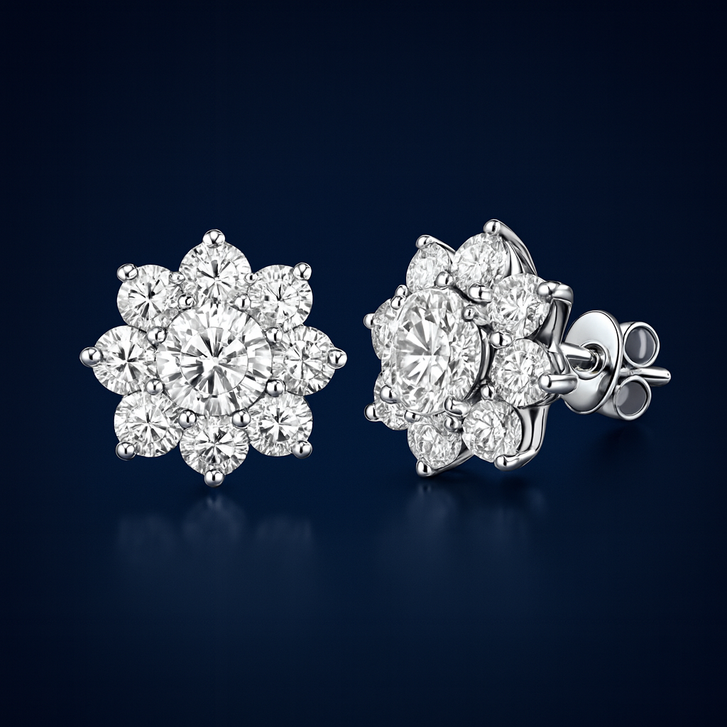 0.5ct Moissanite Sparkling Floral Earrings Galnuv