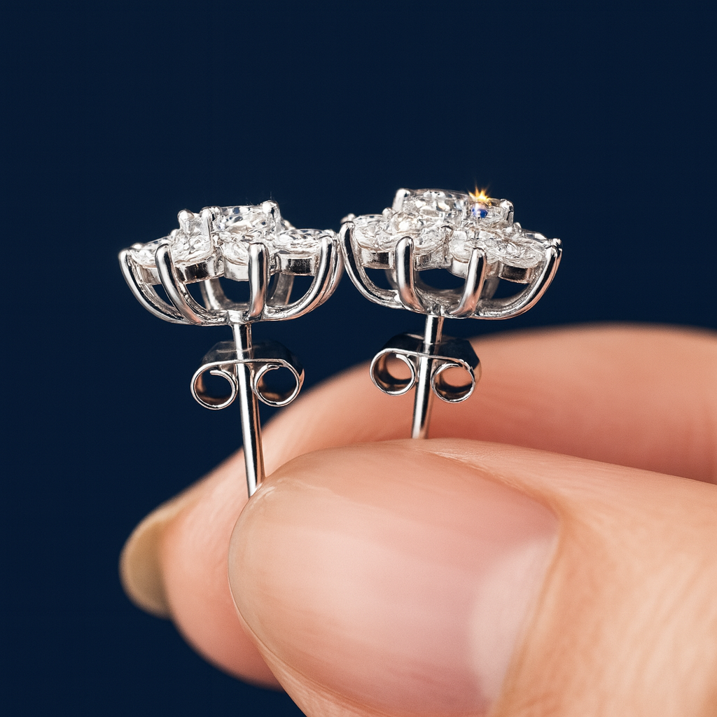 0.5ct Moissanite Sparkling Floral Earrings Galnuv