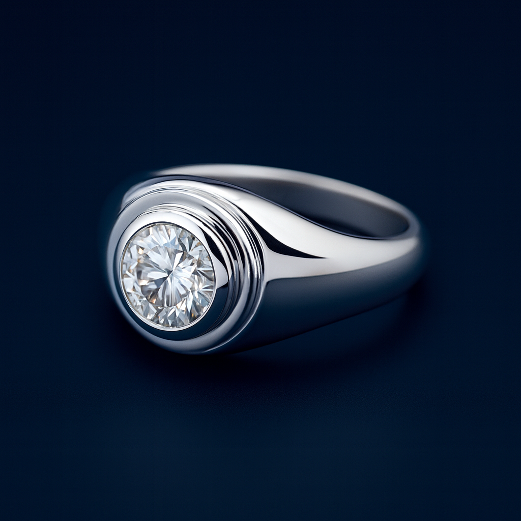 1ct Moissanite Round Engagement Bezel Ring Galnuv