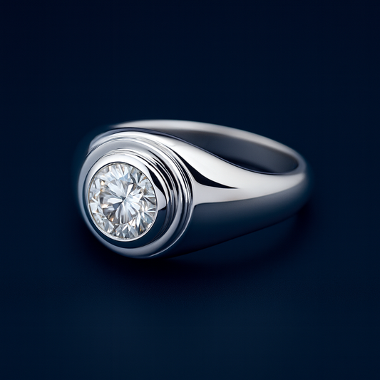 1ct Moissanite Round Engagement Bezel Ring Galnuv