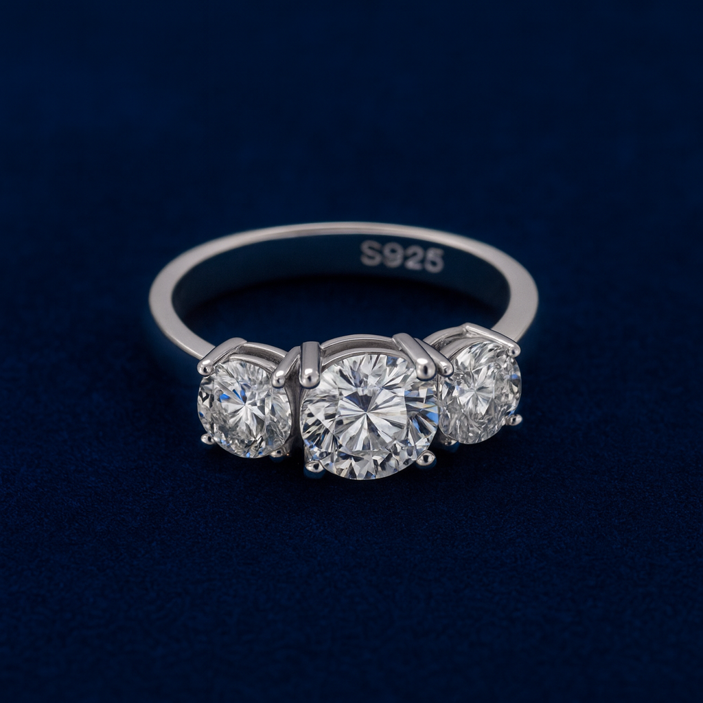 2ct Moissanite Triple Round Cut Engagement Ring Galnuv