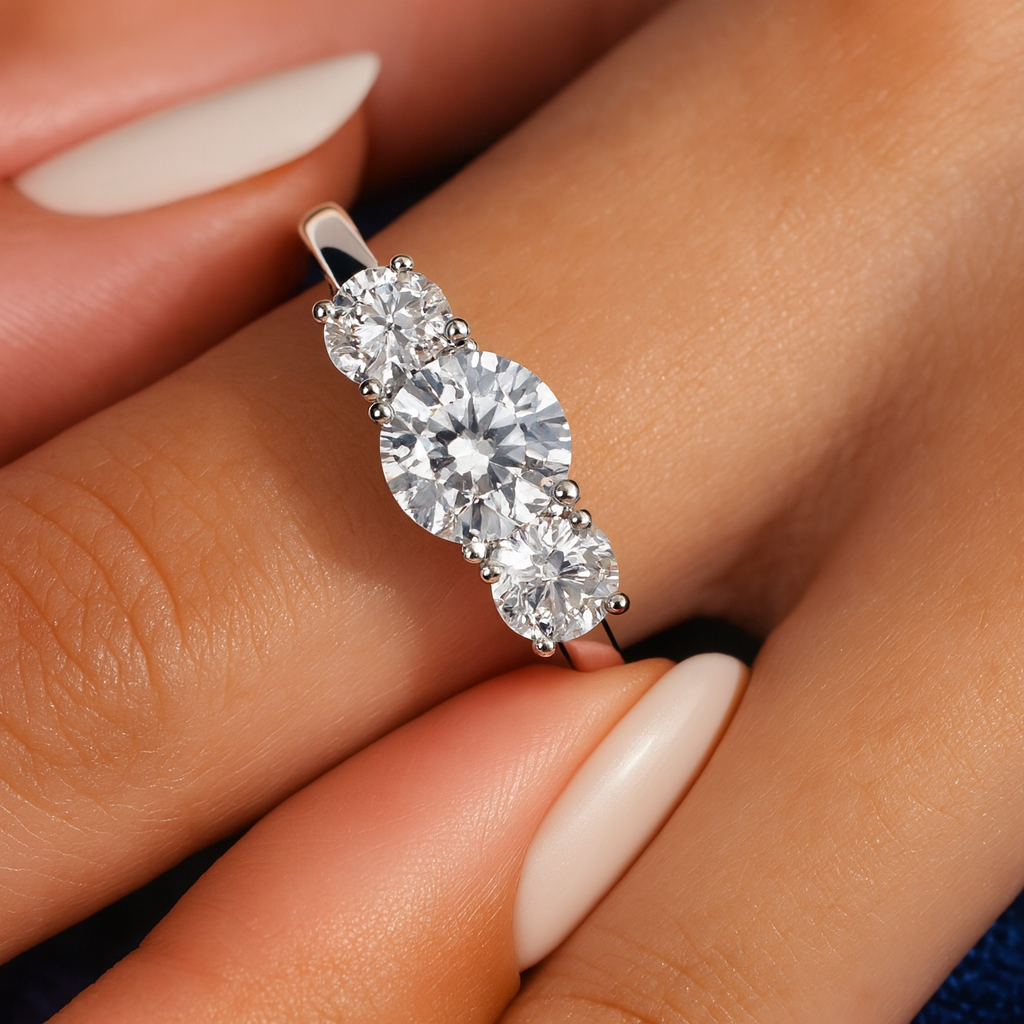 2ct Moissanite Triple Round Cut Engagement Ring Galnuv